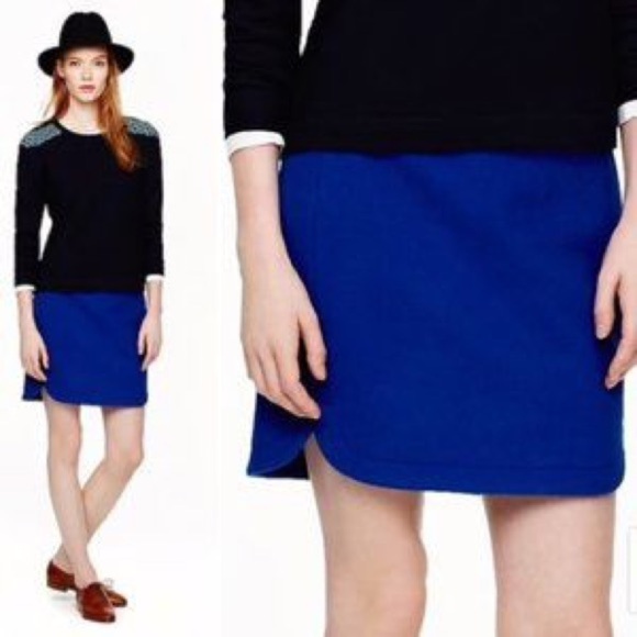 j crew shirttail mini skirt wool size 0 cobalt blue - Picture 8 of 8